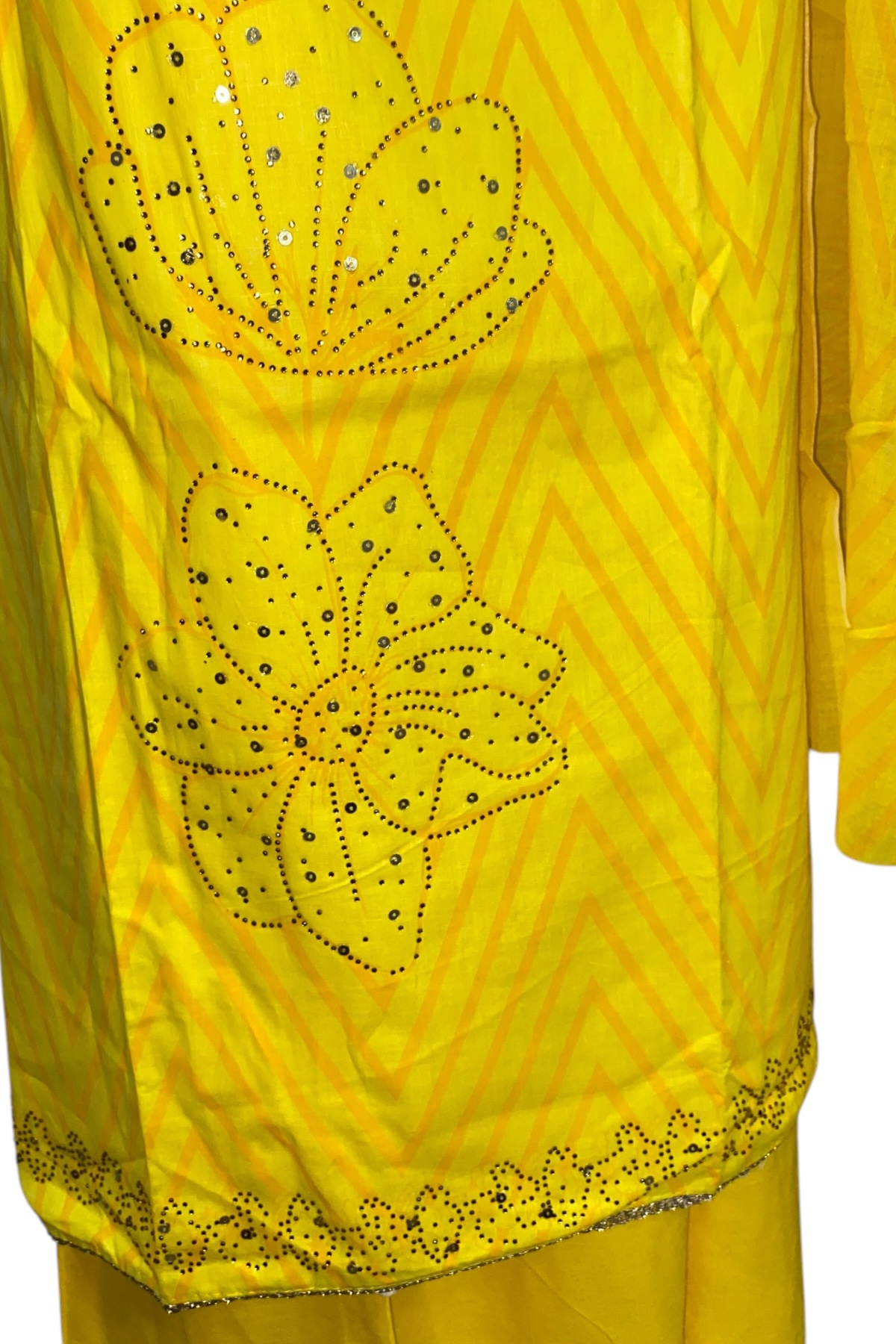 Pure Cotton Suit with Cotton Dupatta featuring Swarovski Highlights - Yellow Colour