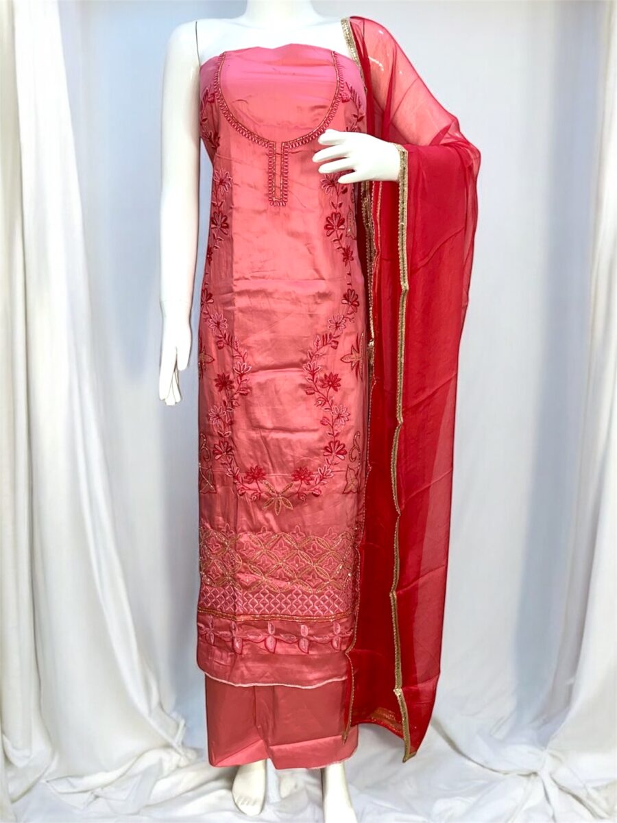 Pure Glaze Cotton Partywear Suit with Thread & Cutdana Work