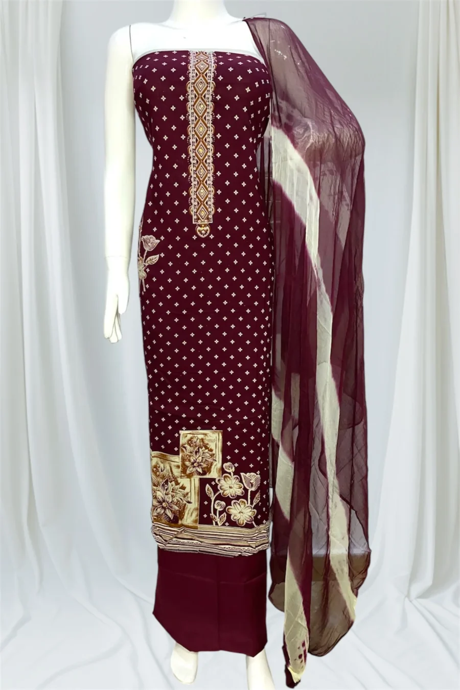 Rayon Cotton Unstitched Suit with Digital Print - Maroon