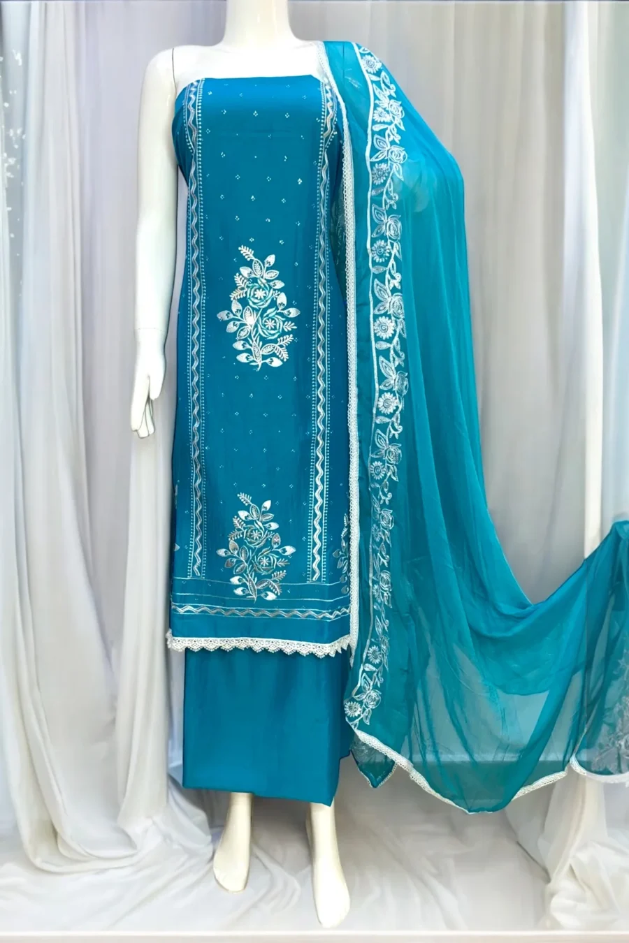 Muslin fabric unstitched suit- Blue