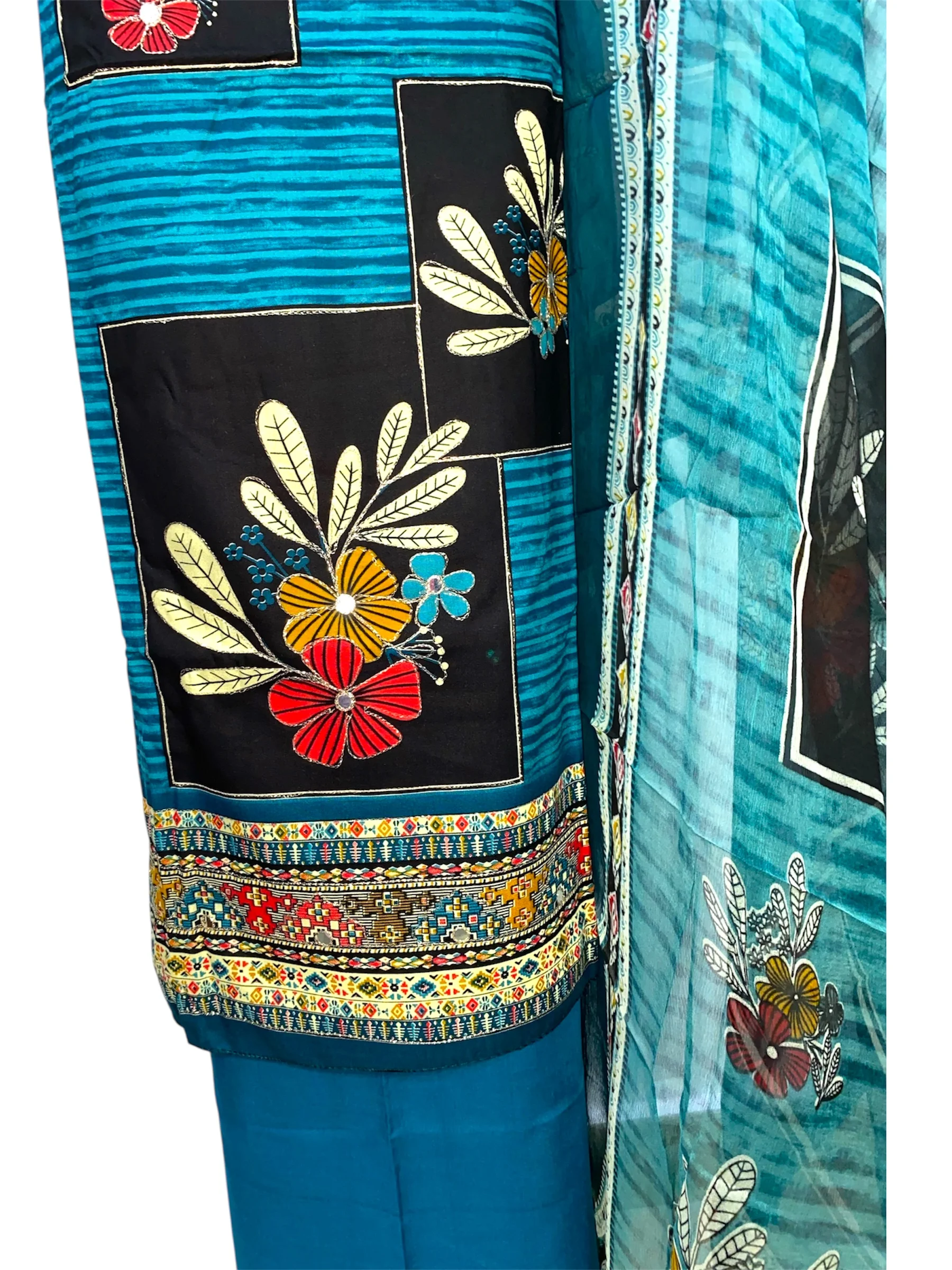 Premium Pure Rayon Cotton Boutique Style Suit - Blue - Image 2