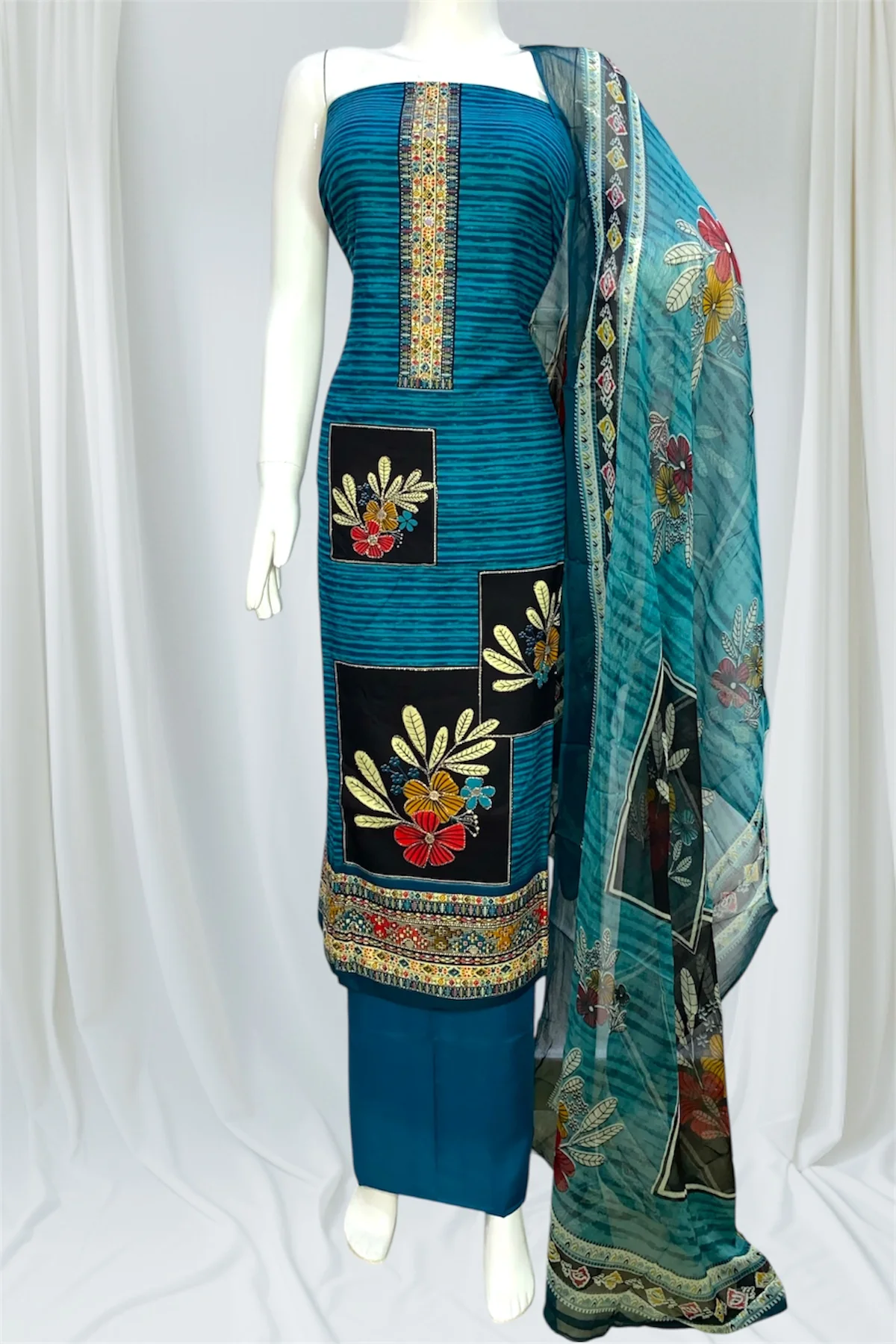 Premium Pure Rayon Cotton Suit- Blue