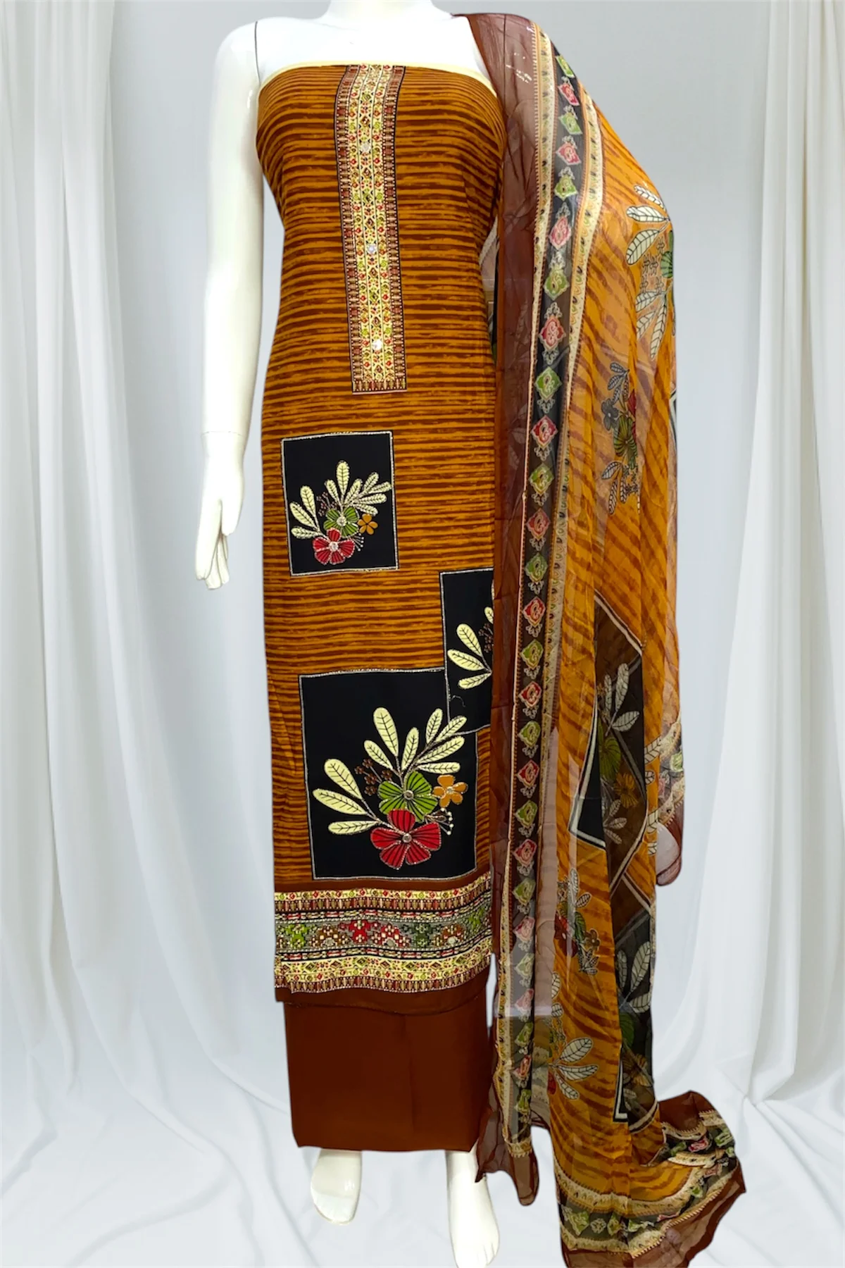 Premium Pure Rayon Cotton Suit- Brown