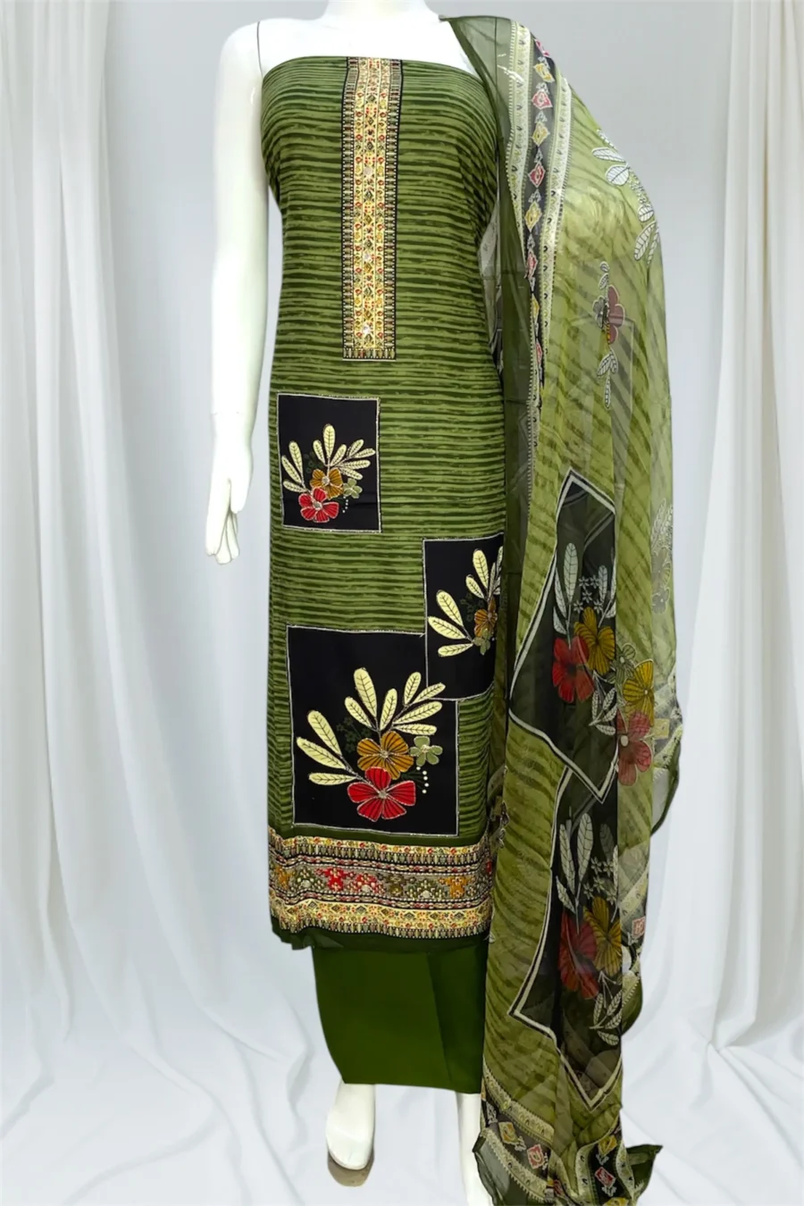 Premium Pure Rayon Cotton Boutique Style Suit - Green